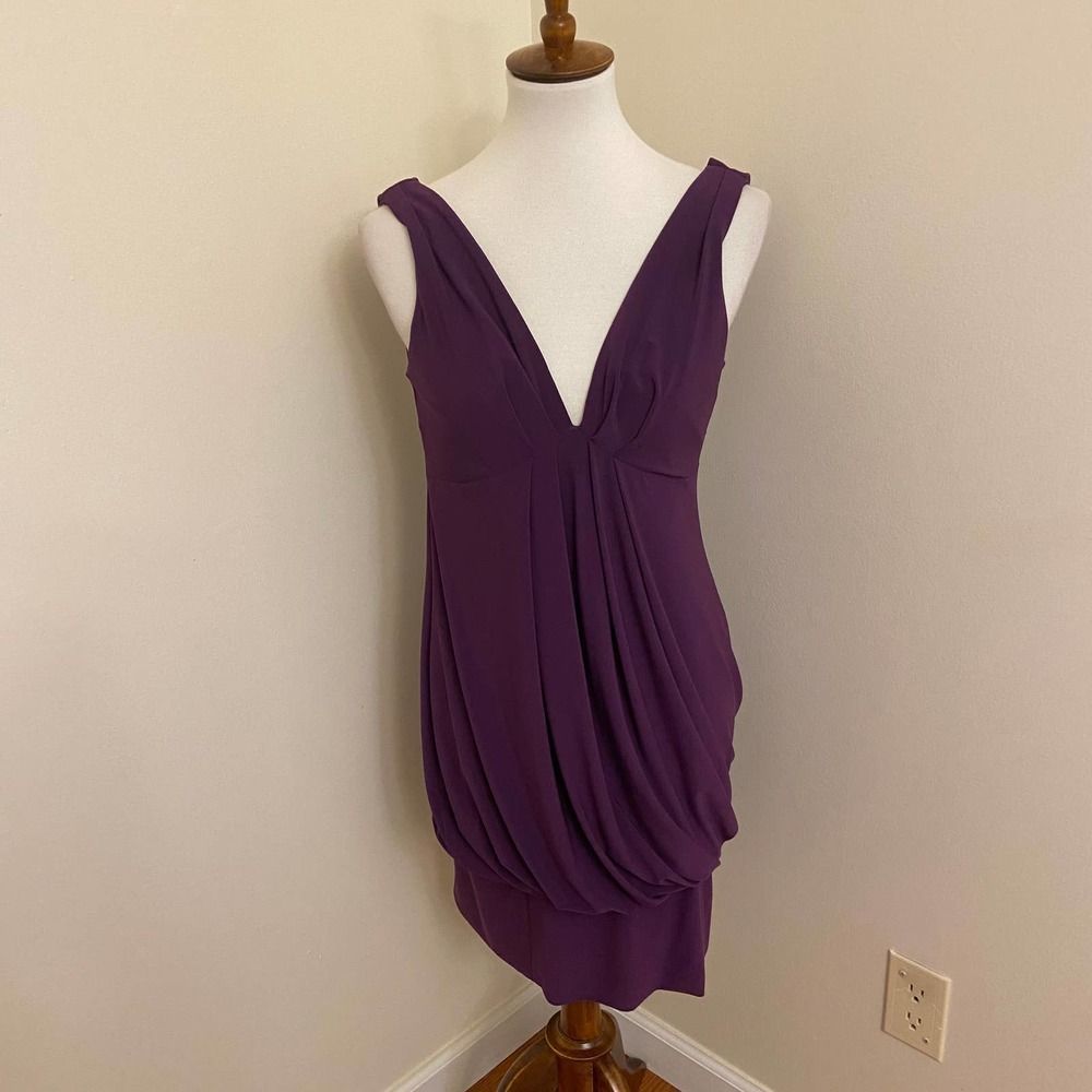 Joseph Ribkoff Purple Sleeveless Mini Dress Deep V Neckline Drape Back Size‎ 6